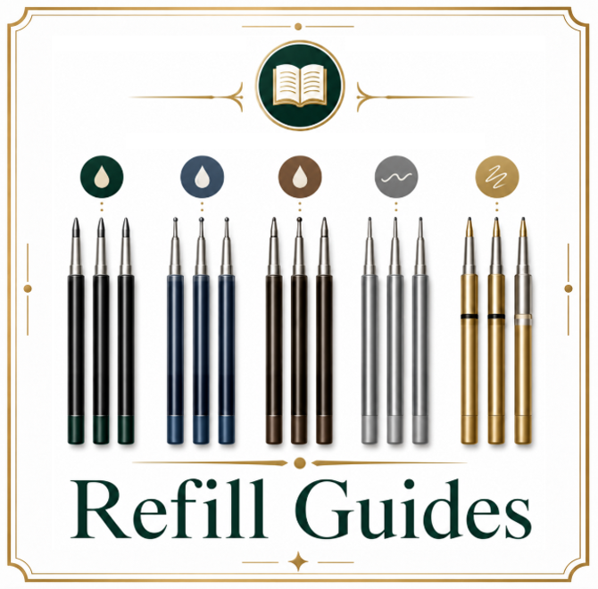 Alt Text:
Refill Guides icon for pen refill compatibility, ink types, and refill style guides