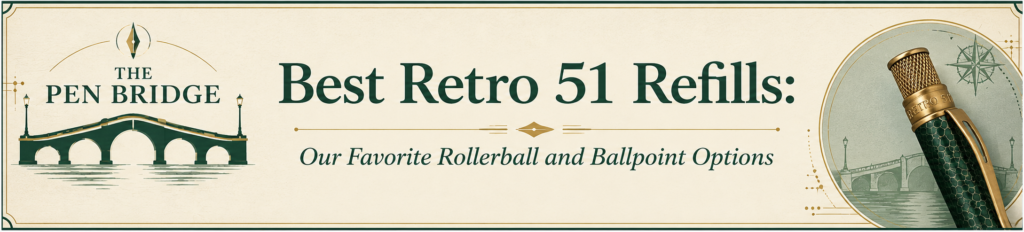 Best Retro 51 refills banner featuring rollerball and ballpoint refill options for compatible Retro 51 pens
