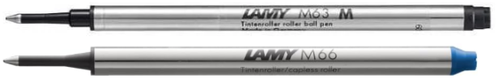 Lamy M63 vs M66 refill comparison showing the difference between the two Lamy rollerball refills