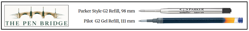 Parker-style G2 98 mm refill compared with Pilot G2 111 mm refill