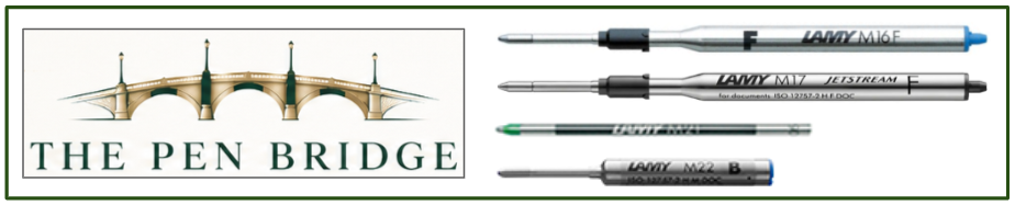 Lamy ballpoint refills M16, M17, M21, and M22 shown side by side for compatibility comparison