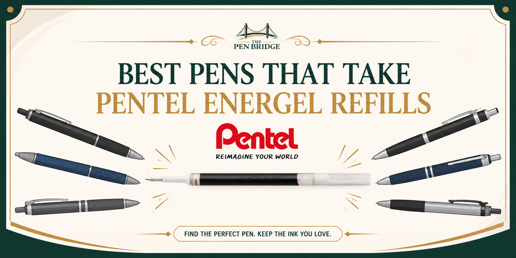 Best pens that take Pentel EnerGel refills shown with EnerGel refill and compatible pen bodies