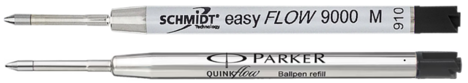 Parker G2 hybrid vs classic ballpoint refill comparison with Schmidt easyFLOW 9000 and Parker QuinkFlow
