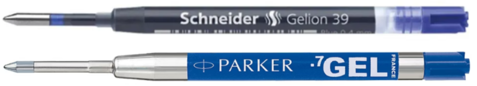 Parker G2 gel refill comparison with Schneider Gelion 39 and Parker Gel